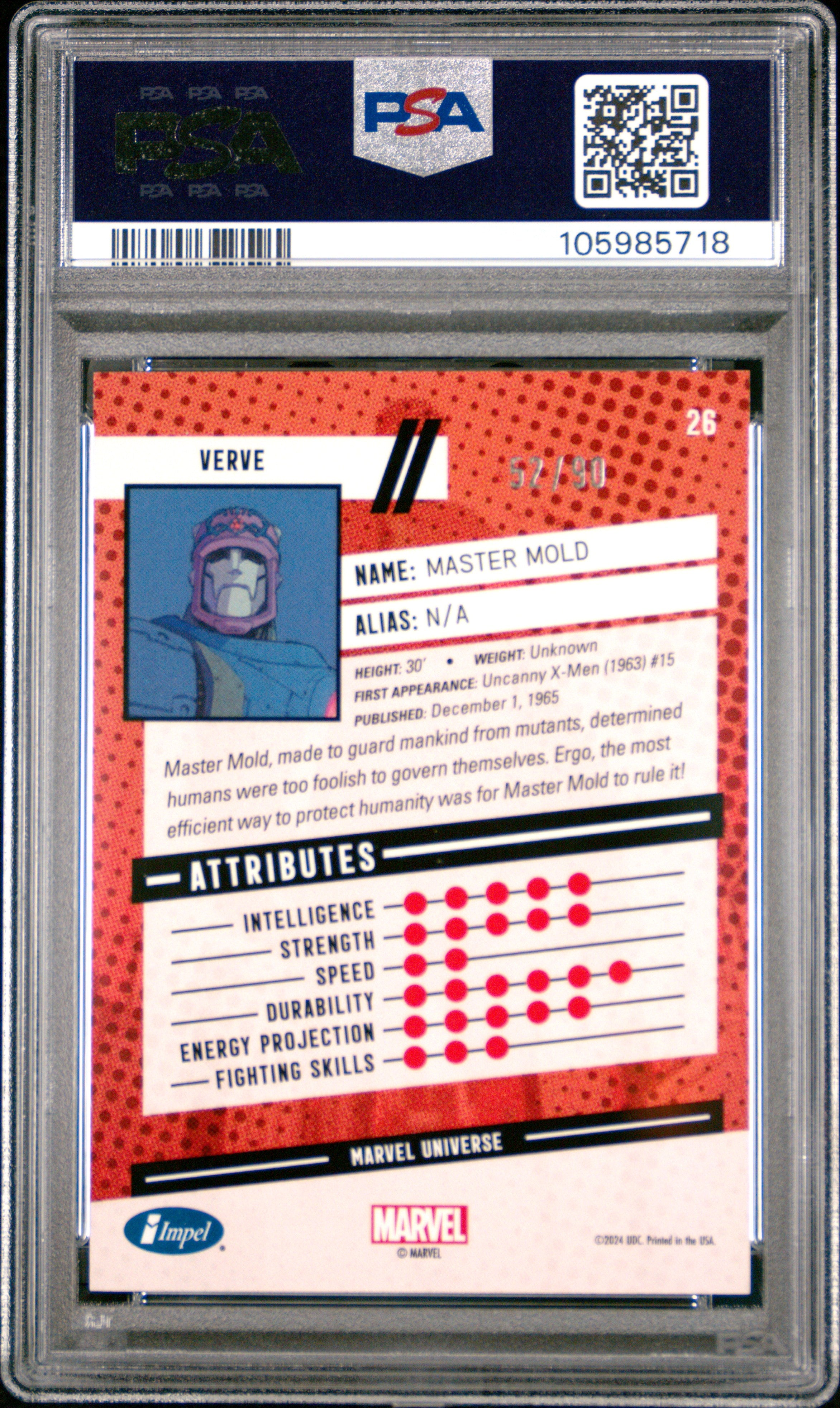 PSA 10 2024 Upper Deck Marvel Spider-Man Universe Master Mold Verve 52/90
