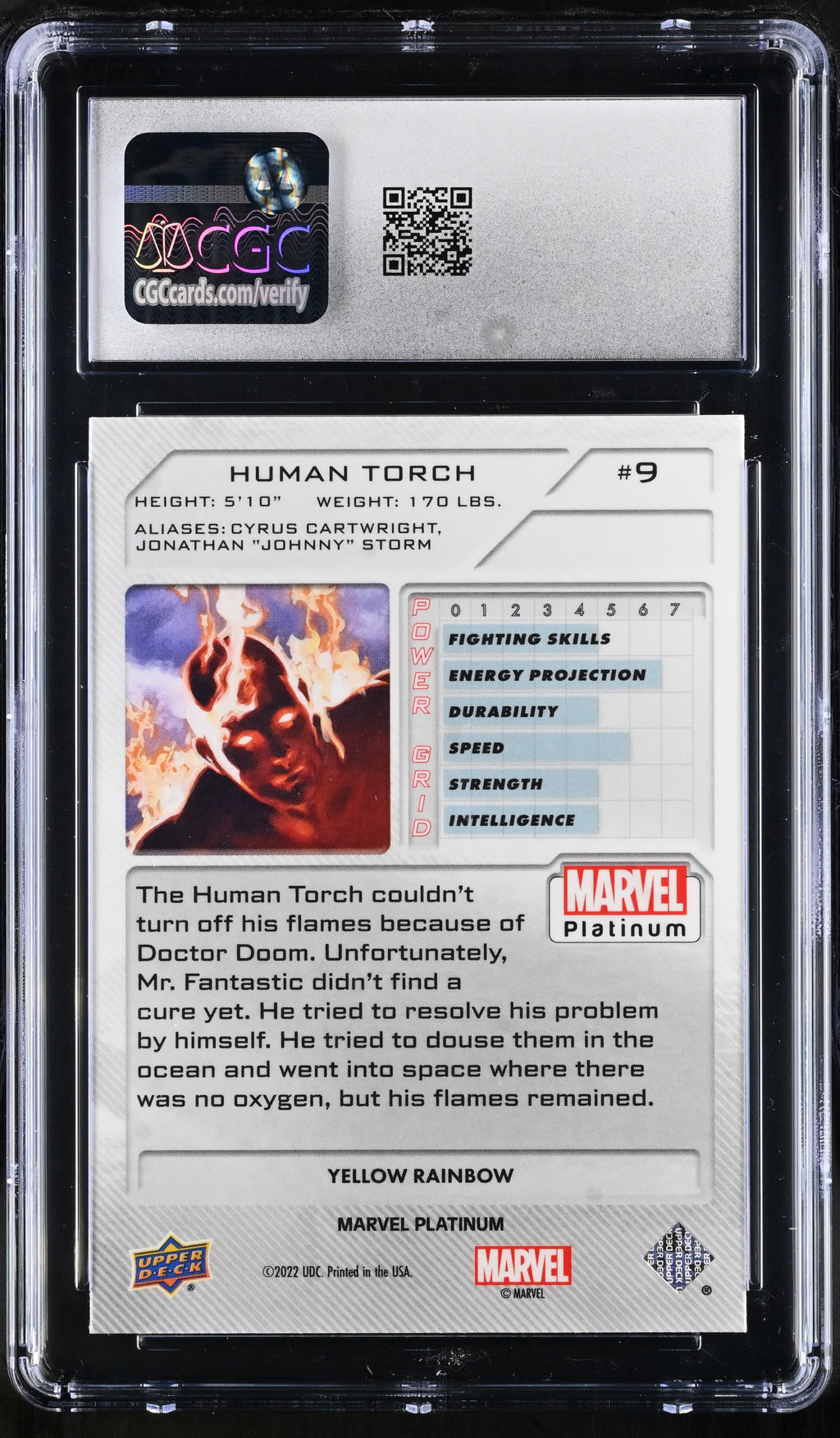 CGC 9.5 2022 Upper Deck Marvel Platinum #9 Human Torch Yellow Rainbow
