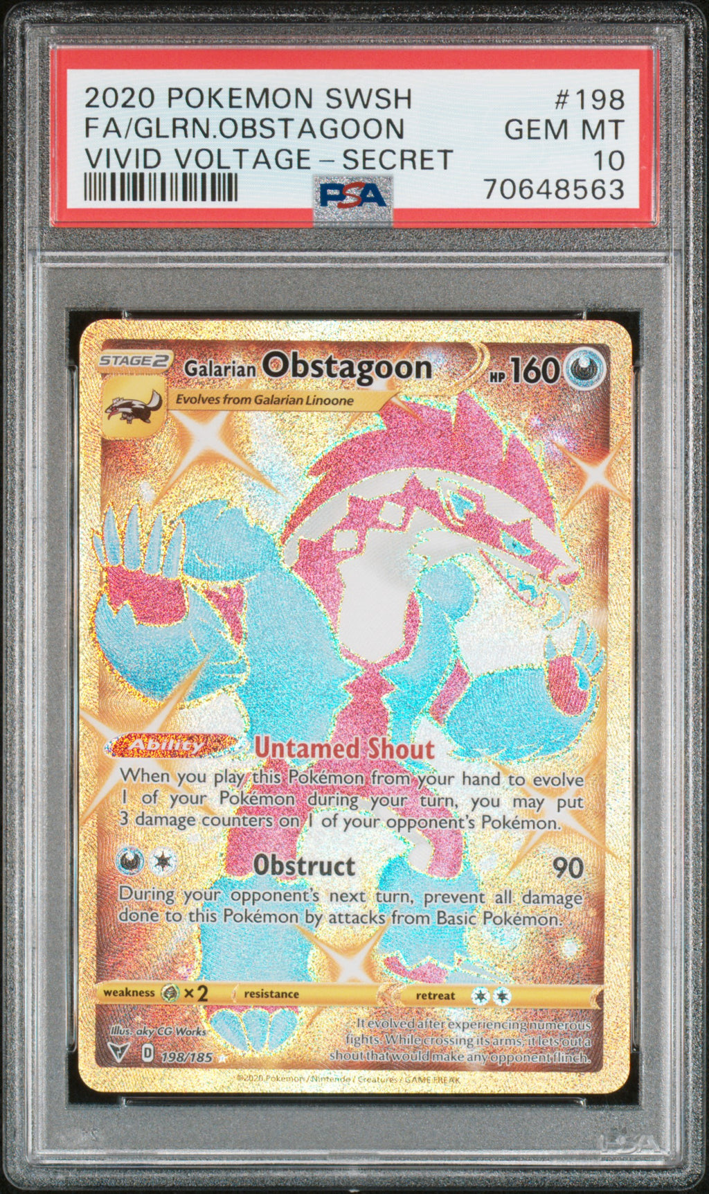 PSA 10 Galarian Obstagoon #198