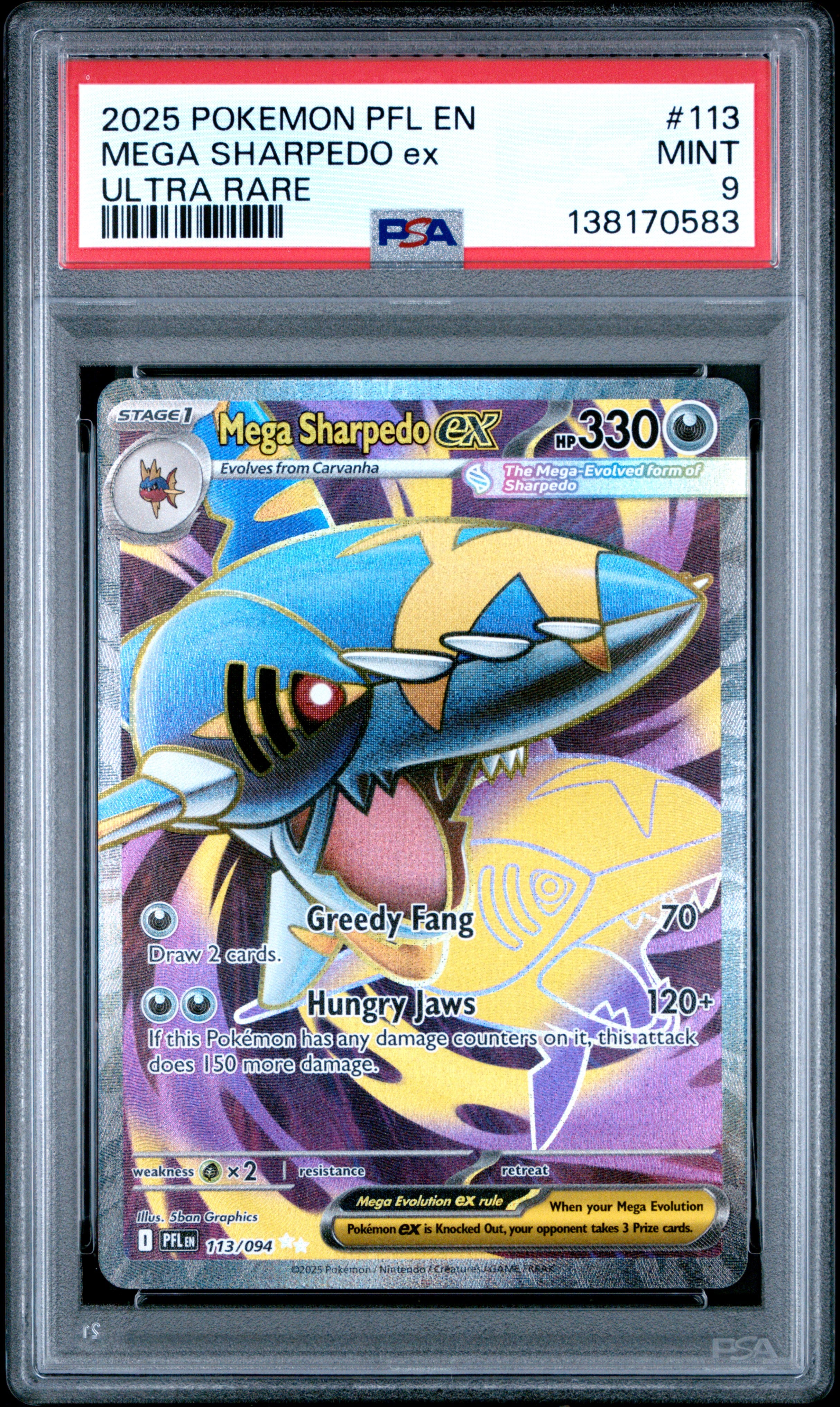 PSA 9 Mega Sharpedo ex #113