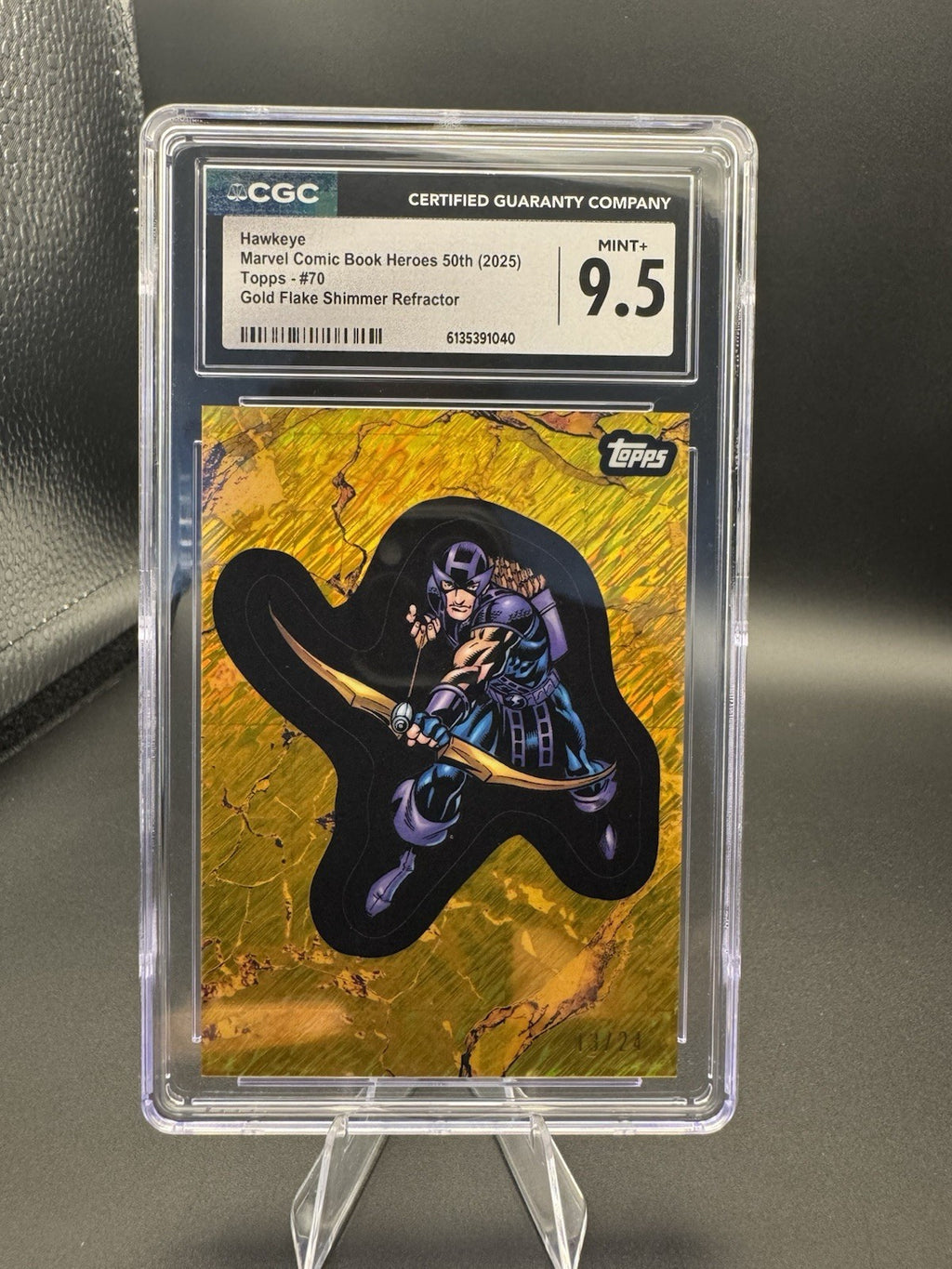 CGC 9.5 2025 Topps Marvel Comic Book Heroes #70 Hawkeye Gold Flake Shimmer 13/24