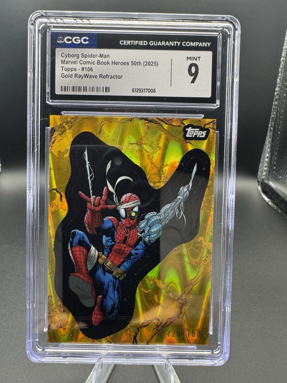 CGC 9 2025 Topps Comic Book Heroes #106 Cyborg Spider-Man Gold Raywave 126/150